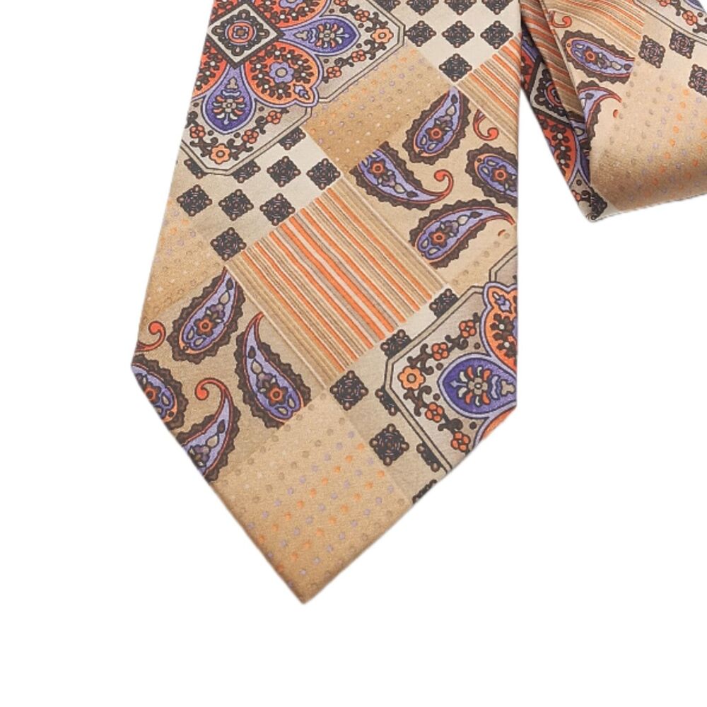Irvine Park Silk Tie Mens XL 66” Gold Purple Paisley Geometric Classic New